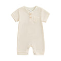 Newborn Baby Boy Girl Clothes Button Solid Short Sleeve Romper Jumpsuit Basic One Piece Outfits Baby Neutral Clothing