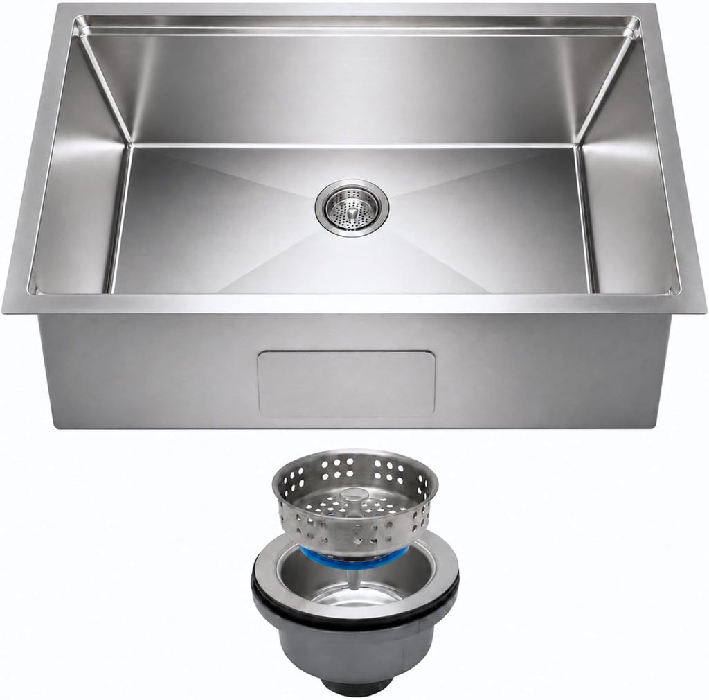 32 Inch Undermount Kitchen Sink - 11 Gauge (3mm) Stainless Steel, Single Bowl with Integrated Ledge, Superior Drain