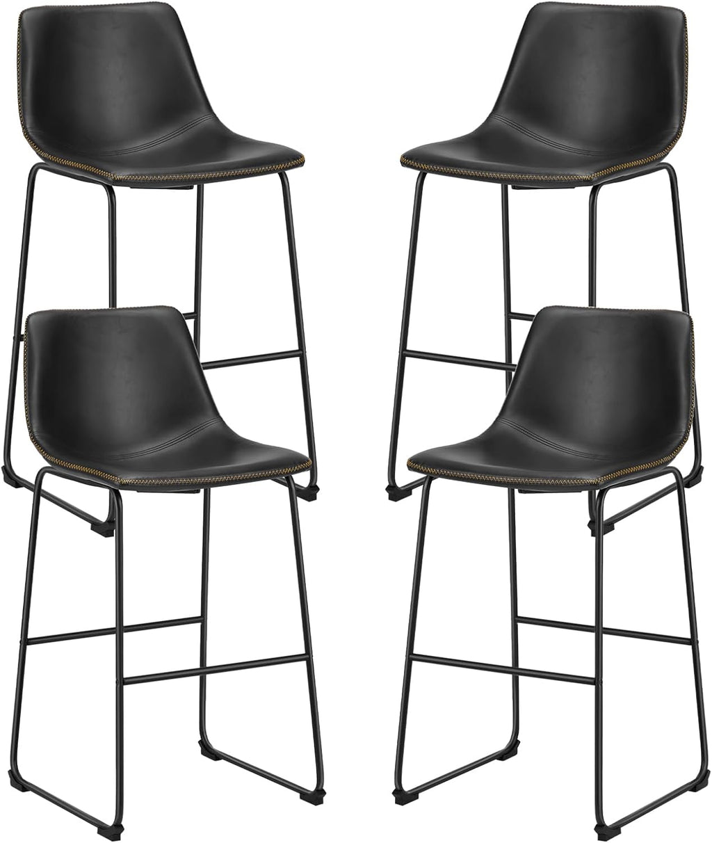 Counter Height Bar Stools Set of 4, 30 inch Height Stool Faux Leather Barstools with Back, Armless