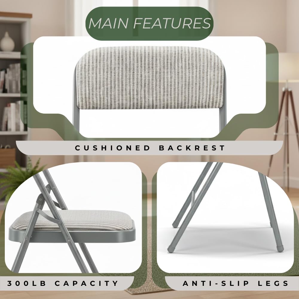 Pack of 4 (Fabric/Vinyl) Steel Frame Metal Foam Padded Folding Chairs (Black, Gray, White)