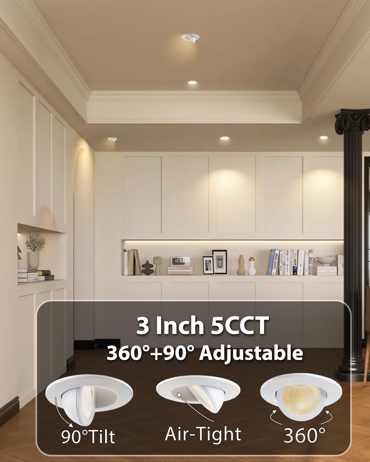 4 Pack 3 inch 5CCT LED Eyeball Gimbal Recessed Light, Dimmable