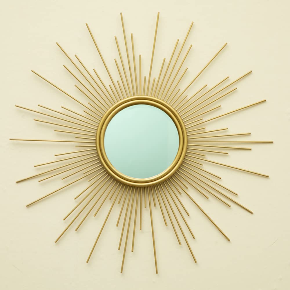 Sunburst Mirror, 24" Boho Mirror, Gold Sun Decorative Mirrors for Wall Decor, Small Mid Century Modern Small Living