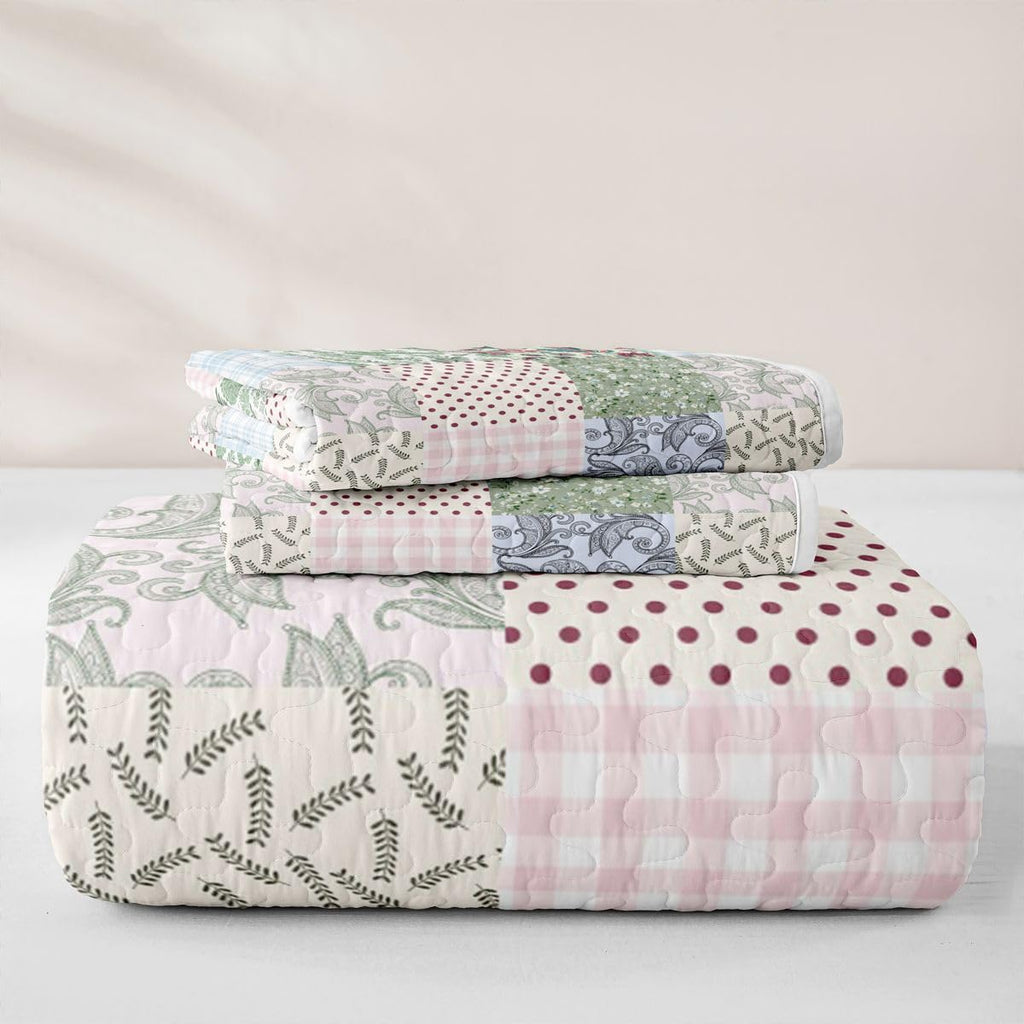 Ssweety Floral Paisley Quilt Set, Polka Dot Quilted Bedspread, Patchwork Grid Microfiber Lightweight Quilt