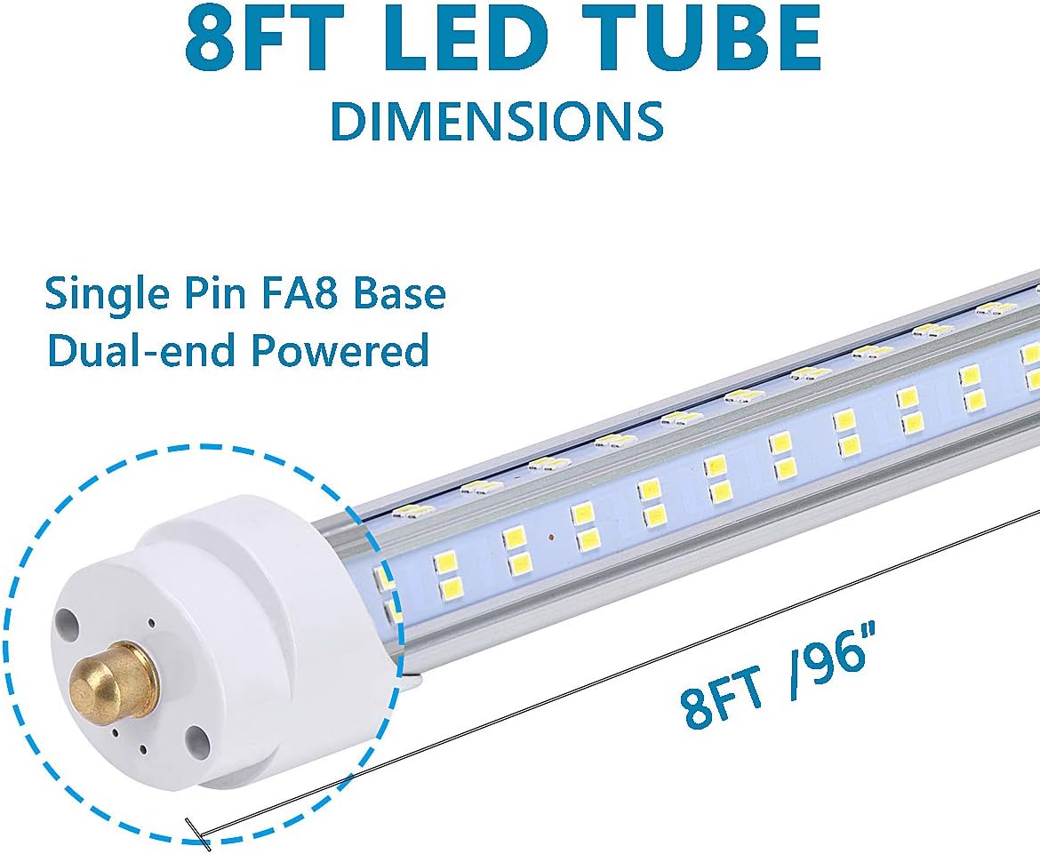 (Pack of 10 8 Foot LED Bulbs,150W 18800lm 6000K, Super Bright, T8 T10 T12 LED Tube Lights, FA8 Single Pin LED Lights