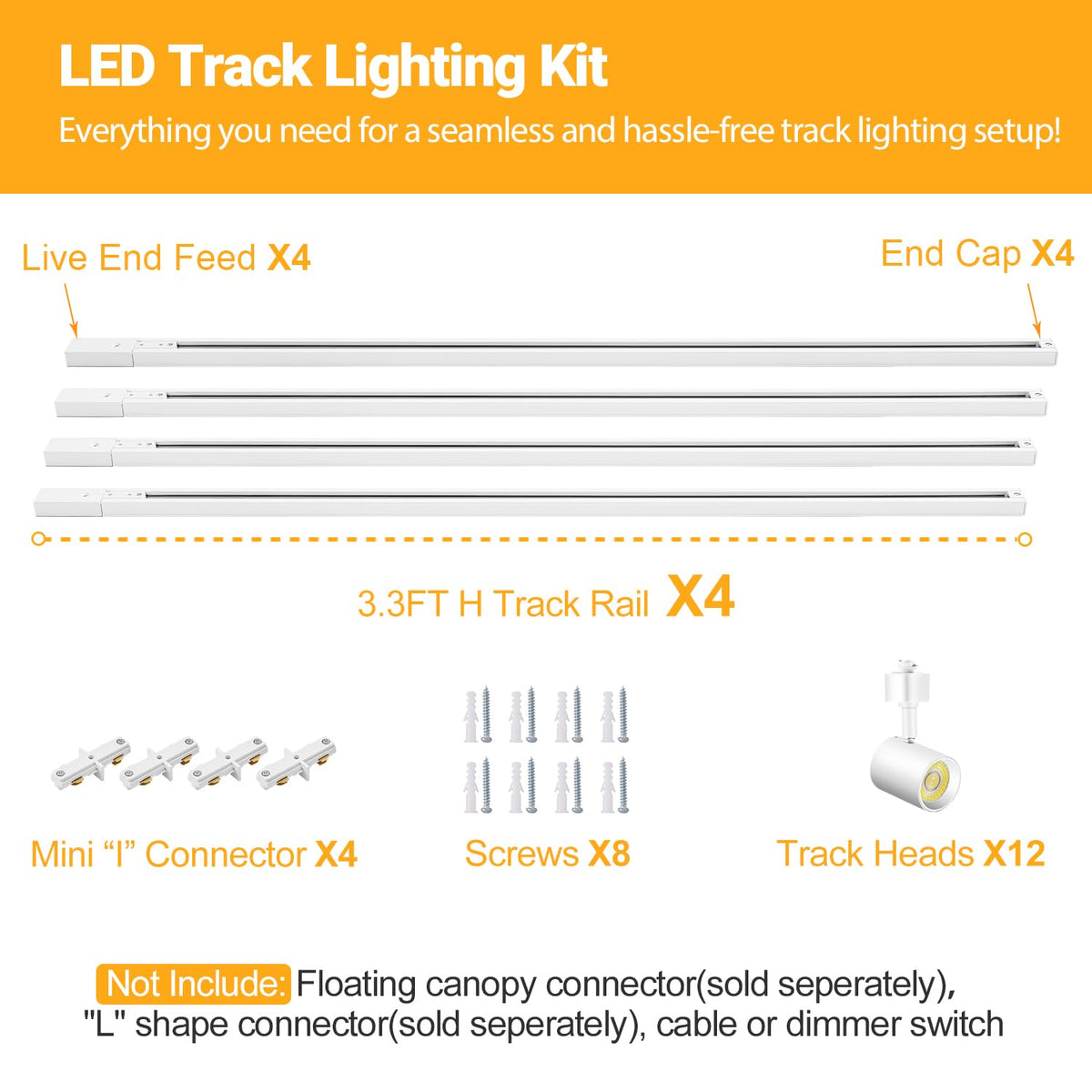 LED Track Lighting Kit with 13FT Rails, 10W White