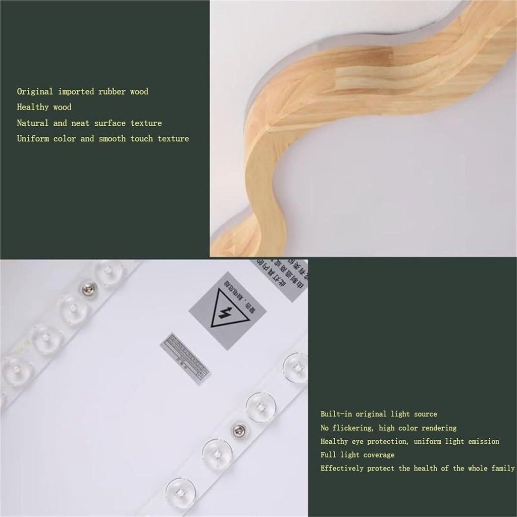 Nordic Cloud Shaped LED Flush Mount Ceiling Light Fixture, Natural Wood Frame with Acrylic Shade, Dimmable Tri Color