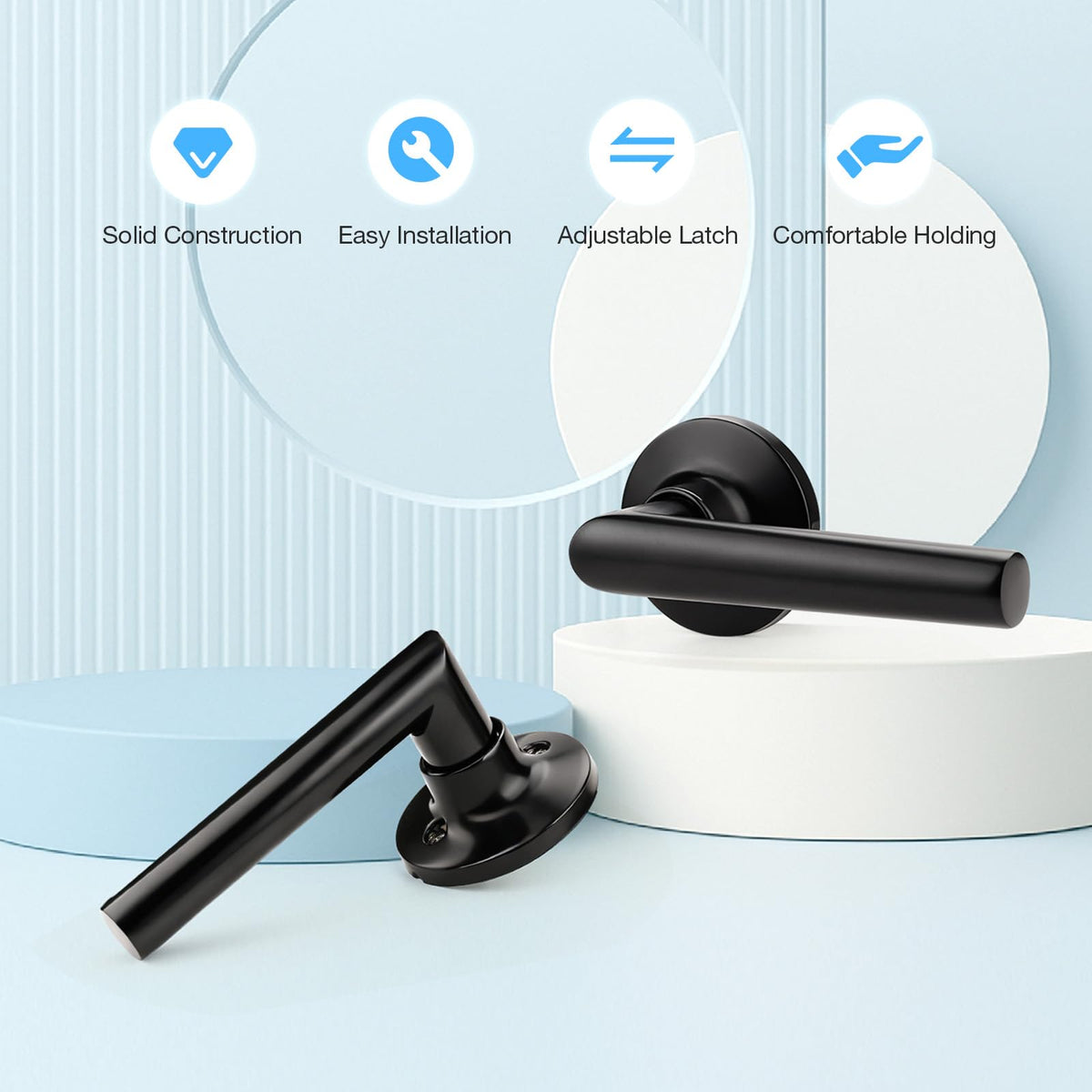 5 Pack Black Passage Door Handle, Matte Black Door Handles Interior, Heavy Duty Black Door Levers, Closet Door