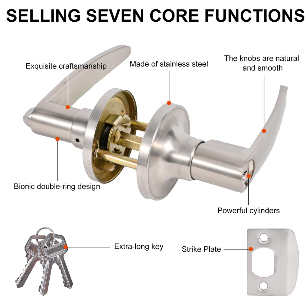 High-Security Stainless Steel Door Lever with Lock and Key,Silver