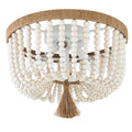Bohemia Wood Beaded Flush Mount Ceiling Light Antique Rustic Mini Round Chandelier White Kitchen Island Girl Room