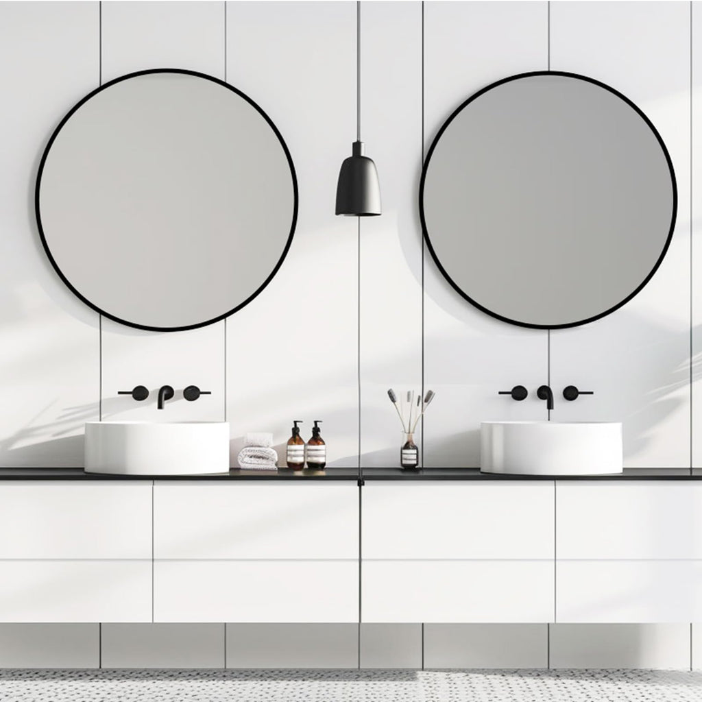 Round Mirror 30 inch, Circle Black Mirror, Matte Black Metal Frame
