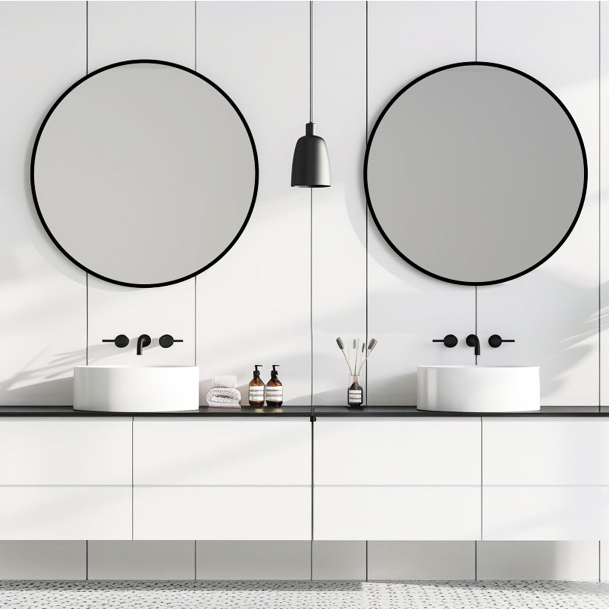 Round Mirror 30 inch, Circle Black Mirror, Matte Black Metal Frame