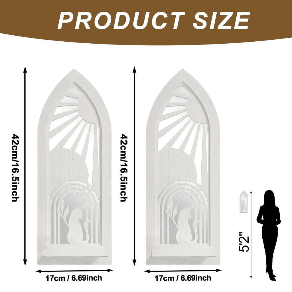 2 Set Rustic Candle Sconces Living Room Bedroom Entryway Wood Mirrored, Farmhouse, Carved Frame Wall-Mount Wooden