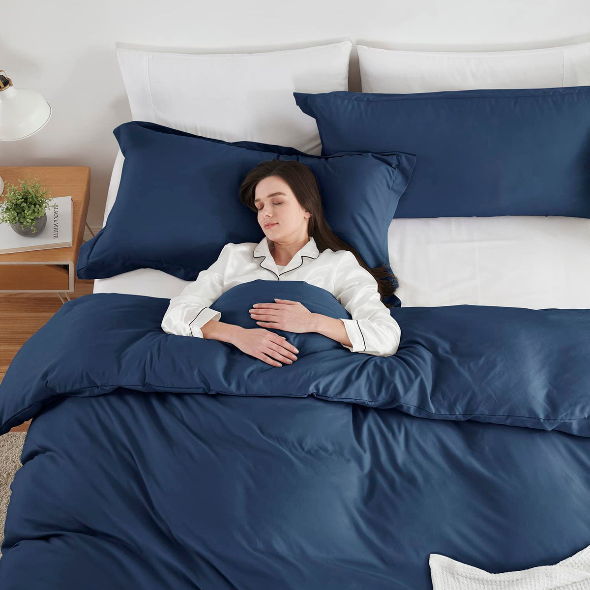 Navy Blue Duvet Cover, 3 Piece Bedding Set