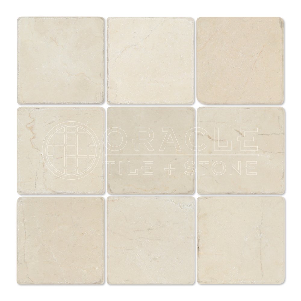 Crema Marfil Spanish Marble 4 X 4 Subway Field Tile, Tumbled