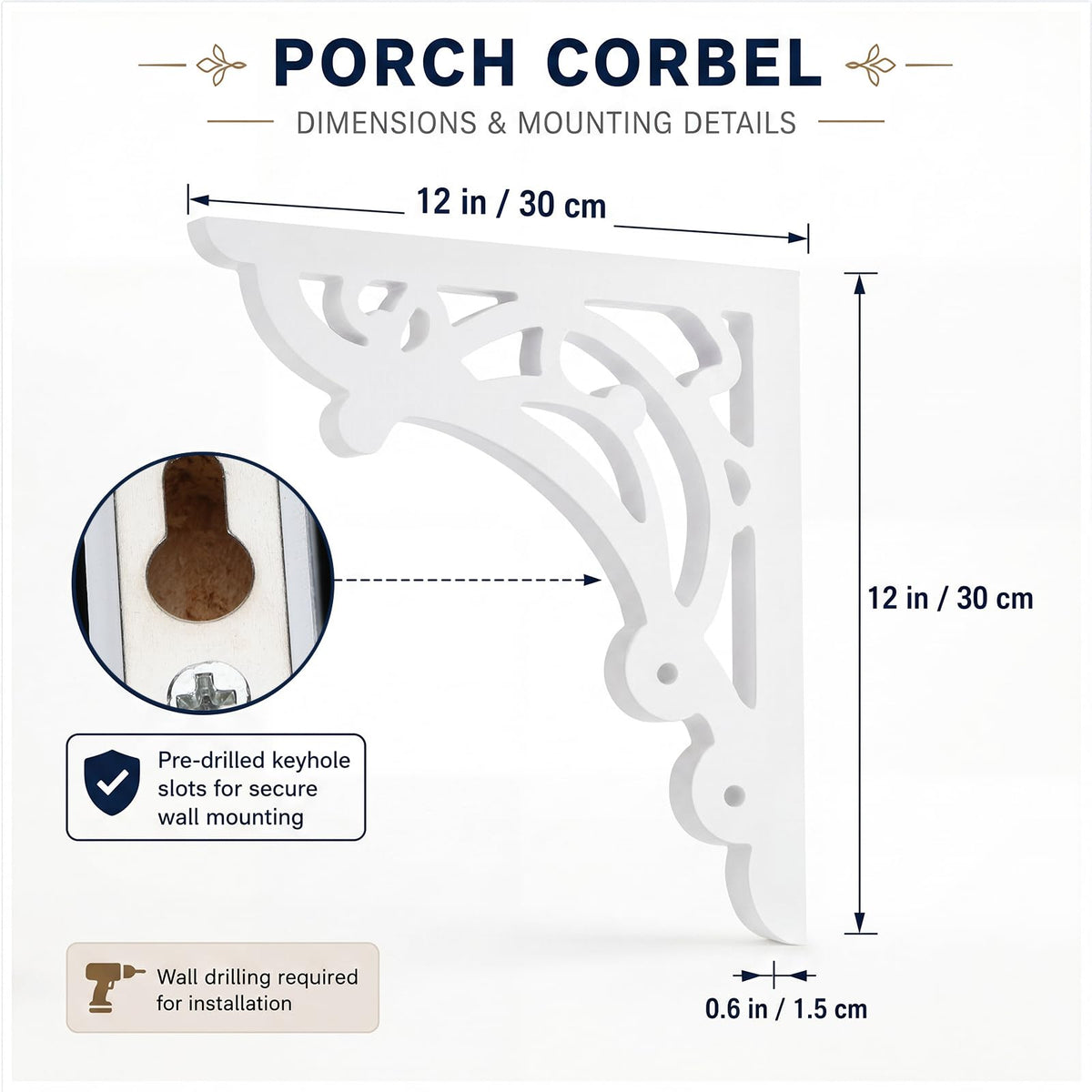 2 Pcs Large Wood Porch Corbels for Doorway 12" W x 0.6" D x 12" H