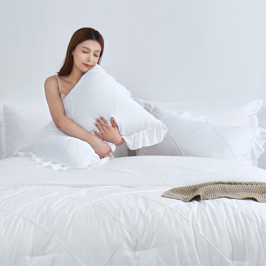 White Comforter Set, 7 Pcs Bed in a Bag Ruffle Bedding Set