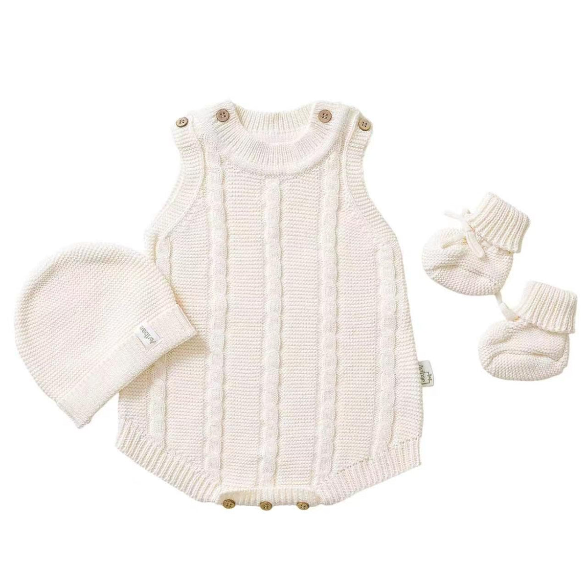Cotton Newborn Set with Knit Vest, Beanie, Booties, Baby Boys Girls