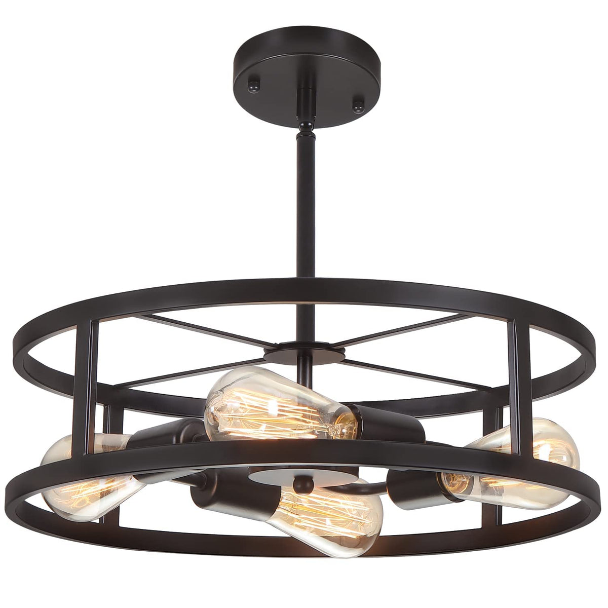 Black Semi Flush Mount Ceiling Light, Industrial Farmhouse Sloped Lights Fixture, Adjustable Height Metal Lighting