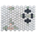 Carrara White Marble 1 inch Hexagon Starlight Mosaic Tile w/Norwegian Rose Pink Honed Kitchen Bath Wall Floor
