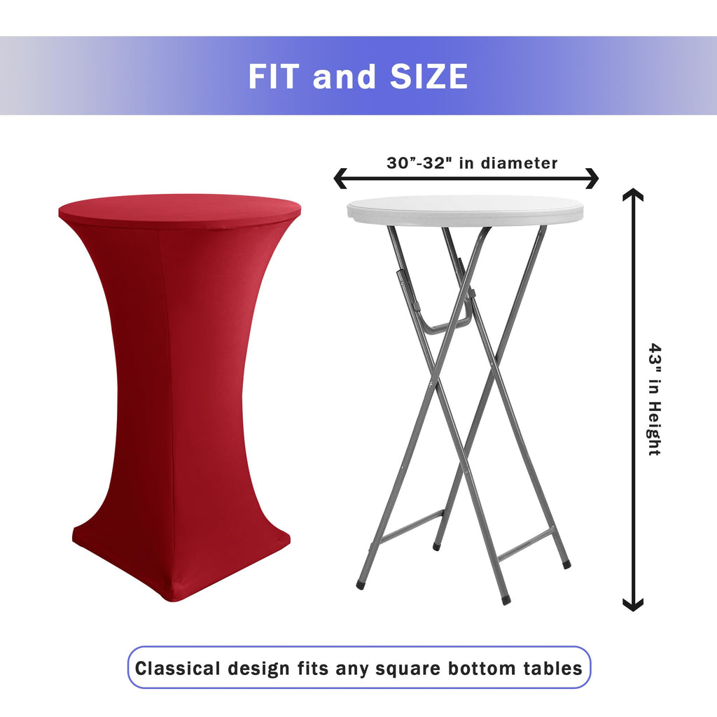 Spandex Dark Red Cocktail Table Covers Fitted for Christmas Parties 2 Pack