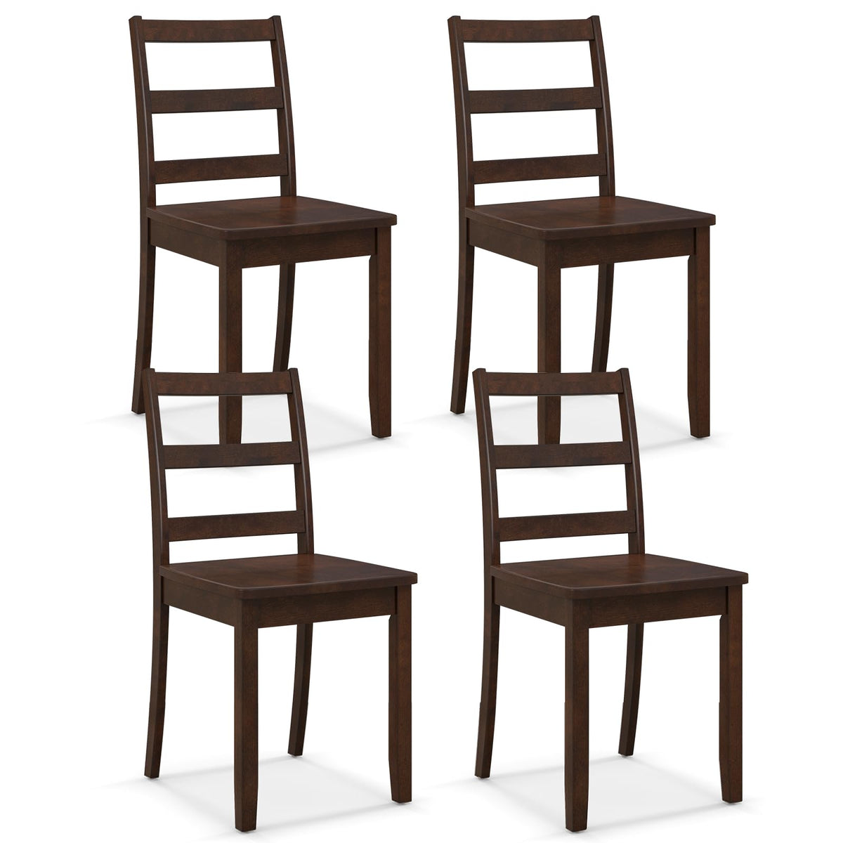 Wood Dining Chairs Set of 4 Walnut- Wooden Armless Kitchen Chairs with Solid Rubber Wood Legs, Non-Slip Foot Pads