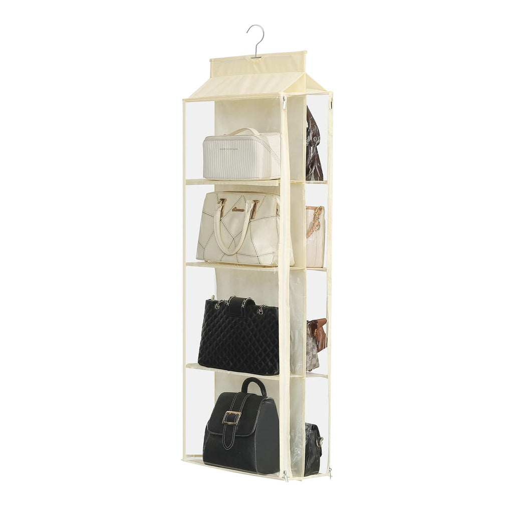 8 Grids in 1 Pack Hanging Purse Handbag Organizer with Double Zippers, Visible Purse Organizer for Closet, Fully