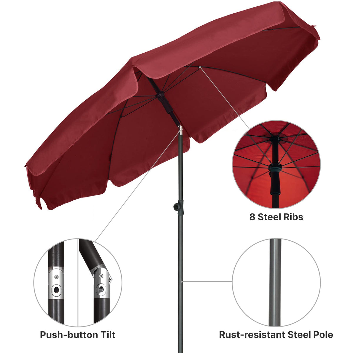 Patio Umbrella, 6.5 ft Outdoor Table Umbrella with Tilt Steel Pole, UPF50+ Protection, Great for Outdoor Garden