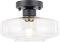 Semi Flush Mount Ceiling Light, 10.24" Modern Farmhouse | Clear Glass Light Fixture with Matte Black Finish, E26 Base