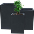 Set of 3 Charcoal Concrete Tall Planters 13" 11" 13" Dia | Drainage for Outdoor, Rubber Plug for Indoor Home