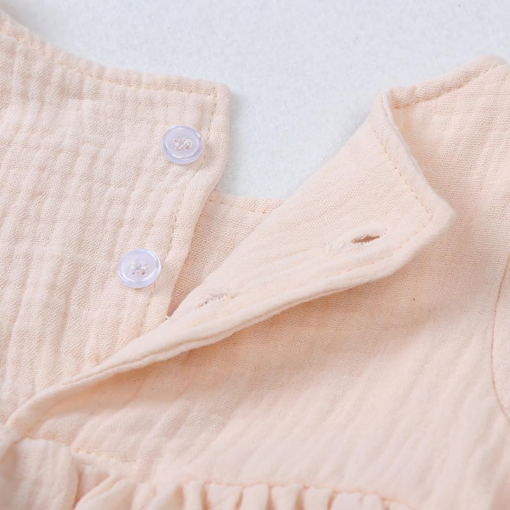 Boho Girls Muslin Smock Dress - Long Sleeve Double Gauze Cotton Dress for Toddlers,1,Beige