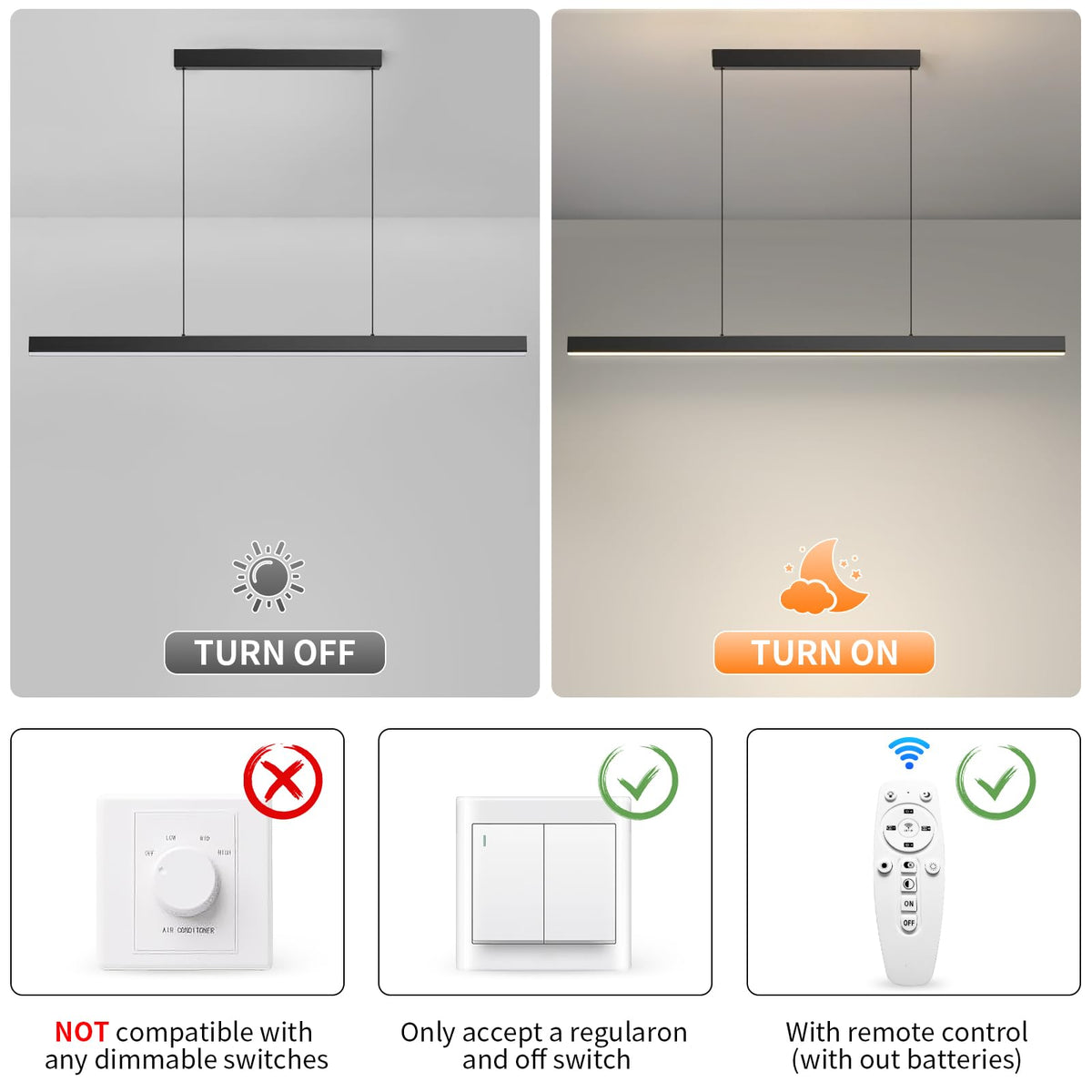Pendant Lights Kitchen Island Dimmable Pool Table Light with Remote, Modern LED Island Lights, 39.37" LED Linear