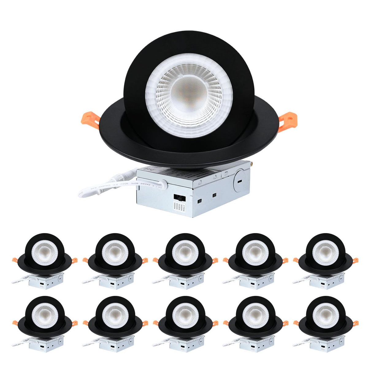 Gimbal LED Recessed Lighting - 6 Inch 5CCT 12W 360° Rotation Adjustable Eyeball Light, LED Swivel Spotlight