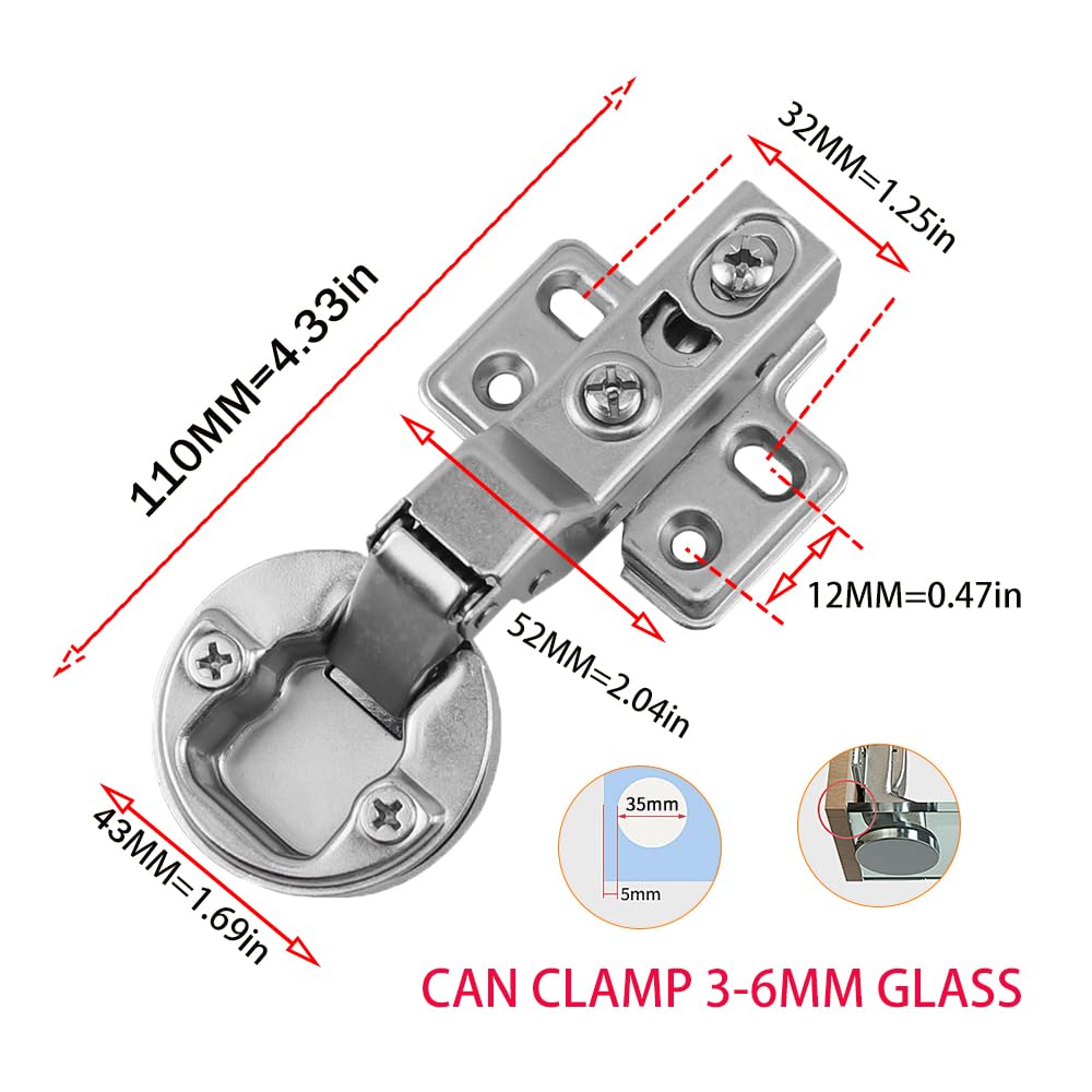 2 Pieces Soft-Close Hydraulic Hinges, 35mm Glass Door Hinges