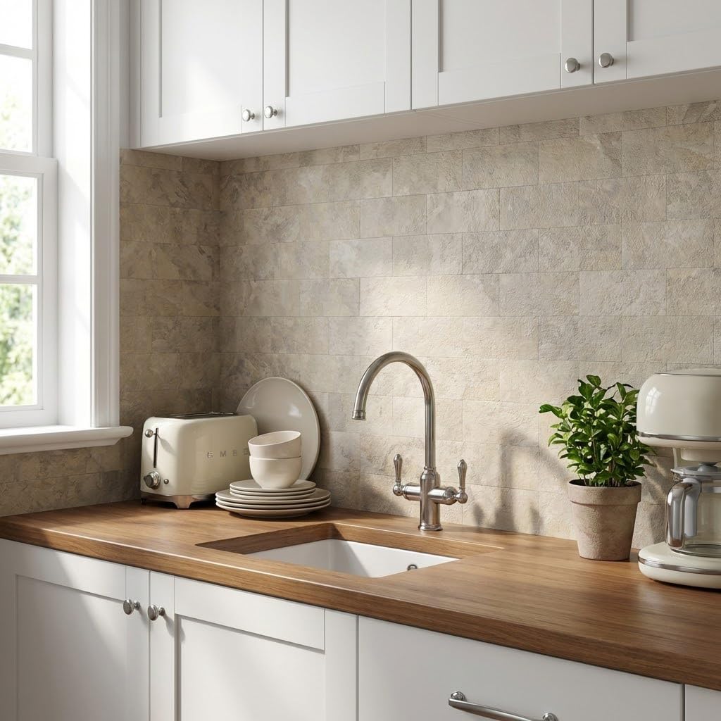 2026 New Upgrade Peel and Stick Backsplash Tile, Peel and Stick 11.34" X 11.57" Wall Tile , Fireplace, Laundry (Beige
