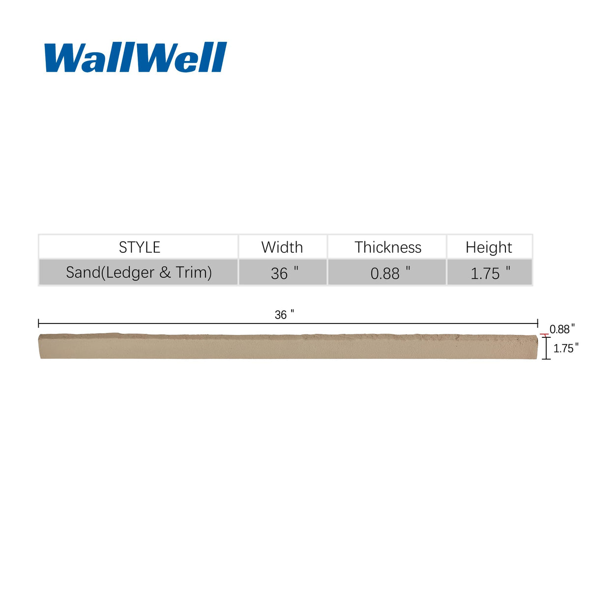 2-Pack Sand Faux Stone Ledger & Trim Panels, 36" x 0.88" x 1.75", Decorative High-Density Polyurethane Edge Finish