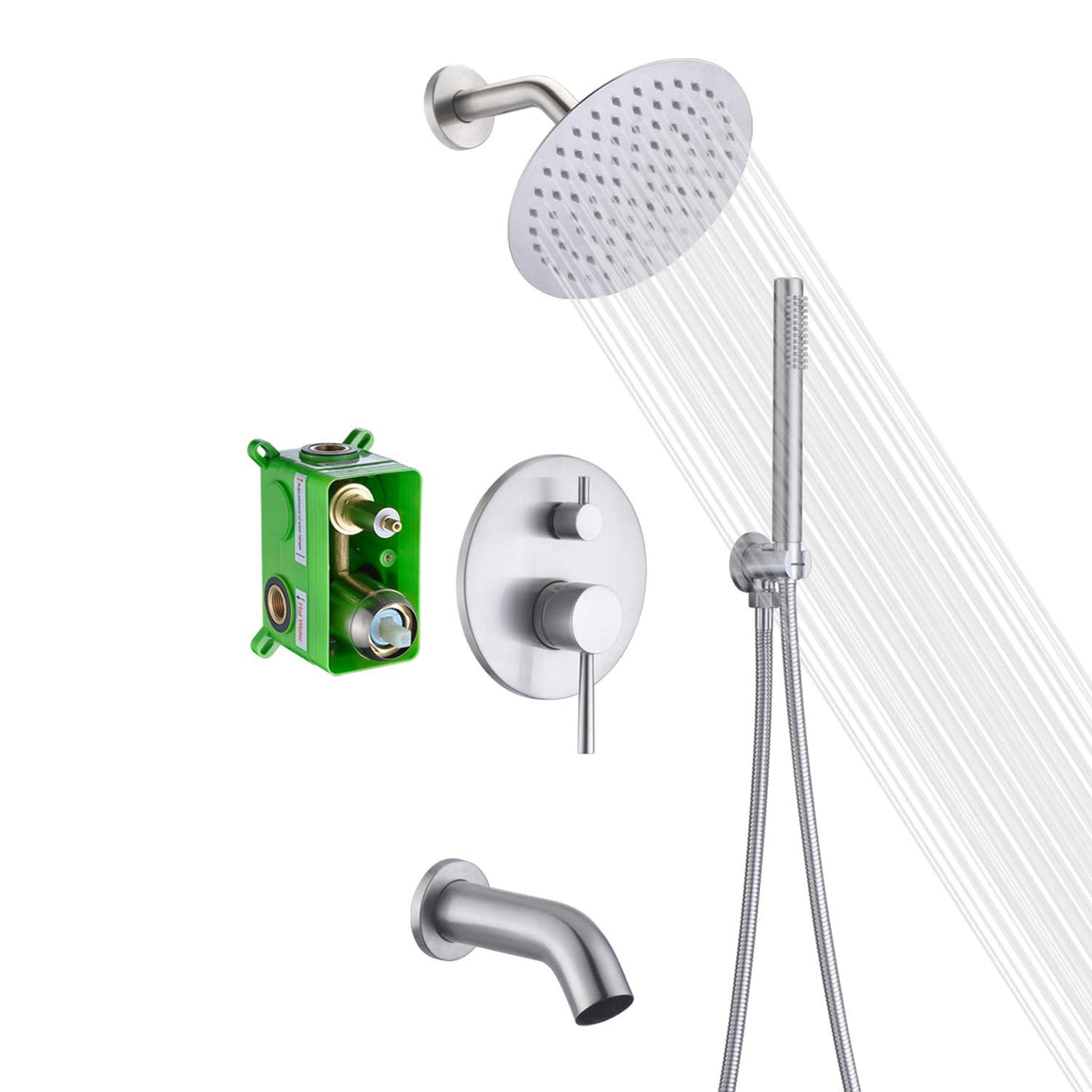 Brushed Nickel Shower System with Waterfall Tub Spout
