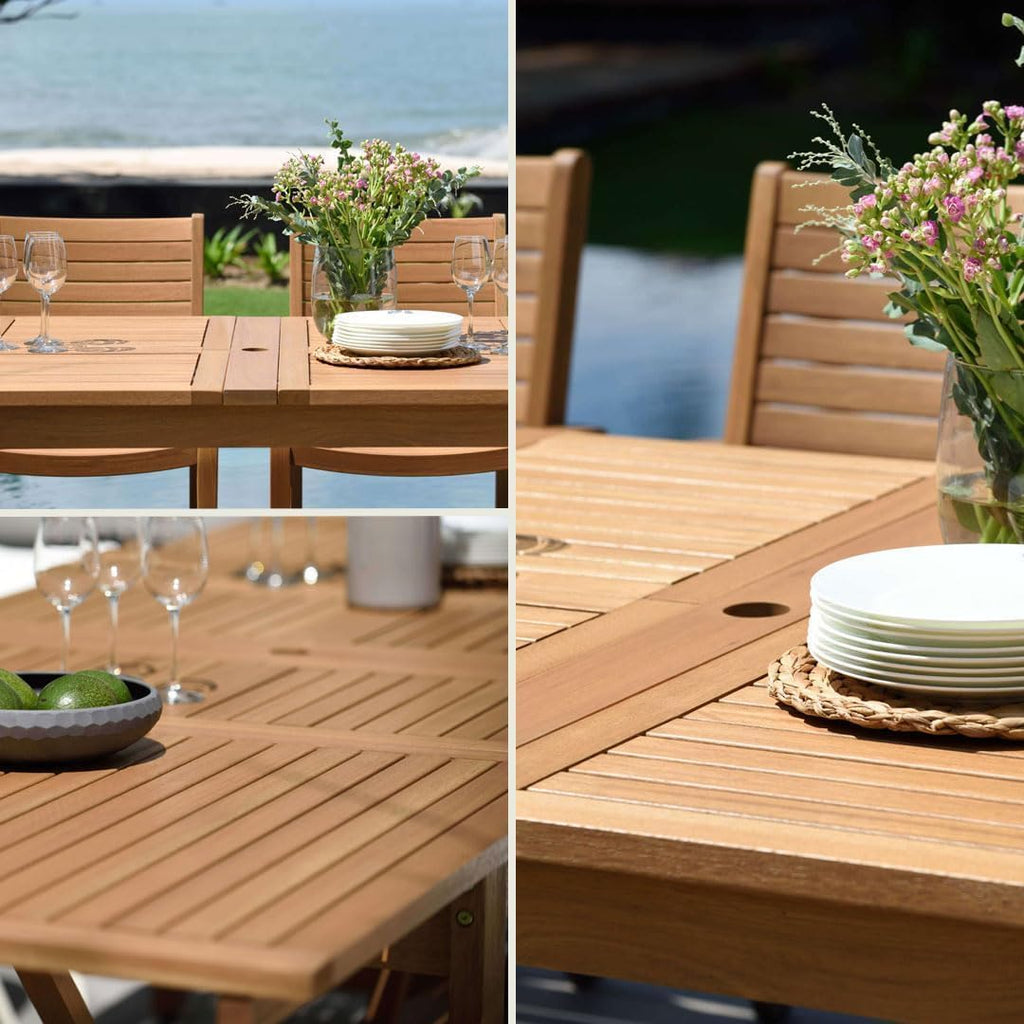 Franklin 13-Piece Teak Finish Wood and Aluminum Rectangular Extendable Patio Dining Set | 100% Teak from Indonesia