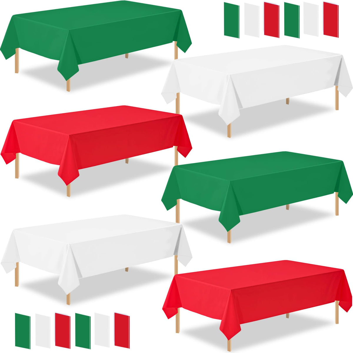 12 Pcs Red White Green Table Cloths, Christmas Plastic Tablecloths