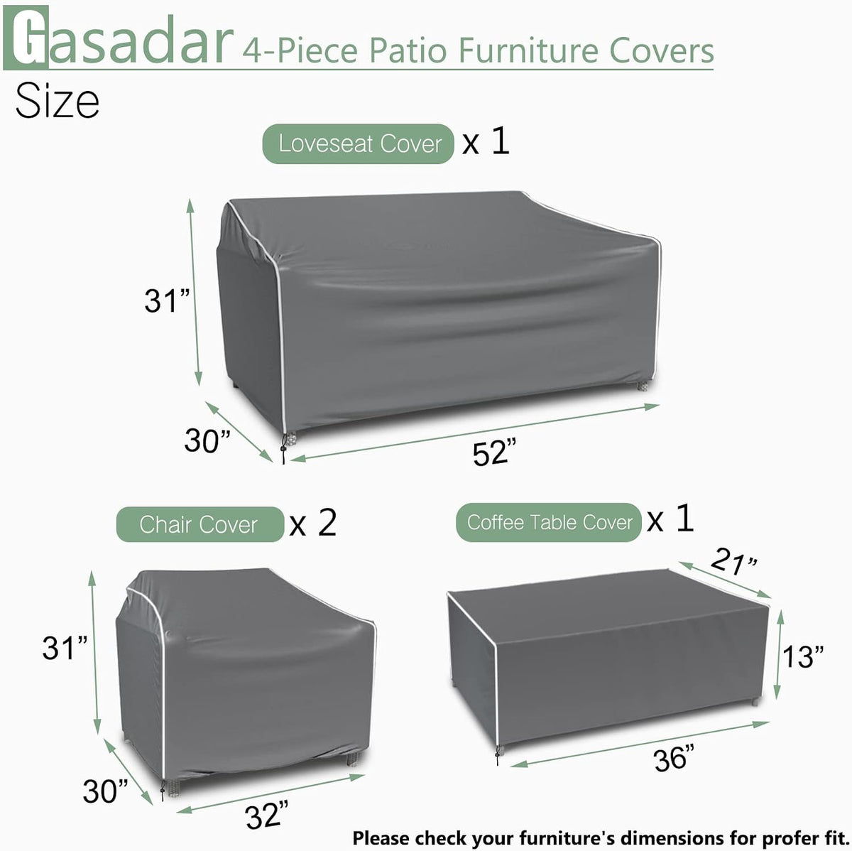 Patio Furniture Cover 4-Piece Set | Heavy Dut 600D Outdoor Furniture Cover Waterproof for Lawn Patio Chairs, Loveseat