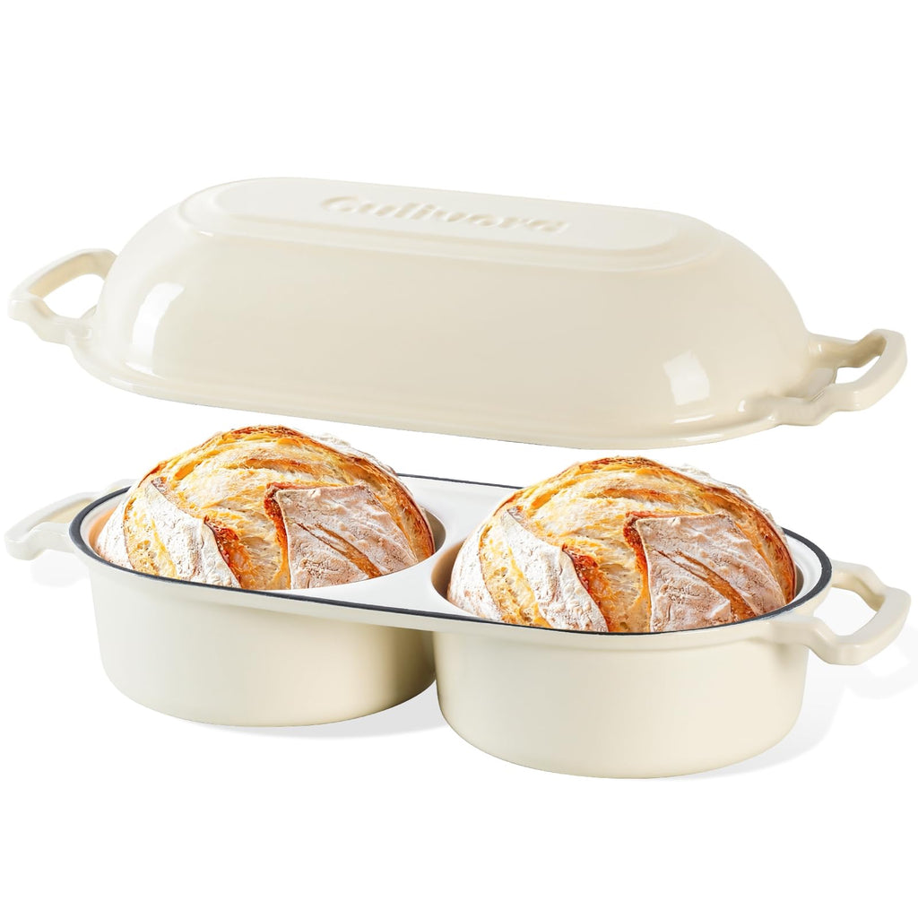 Cast Iron Double Dutch Oven, Mini Enamel Sourdough Bread Pan with Lid