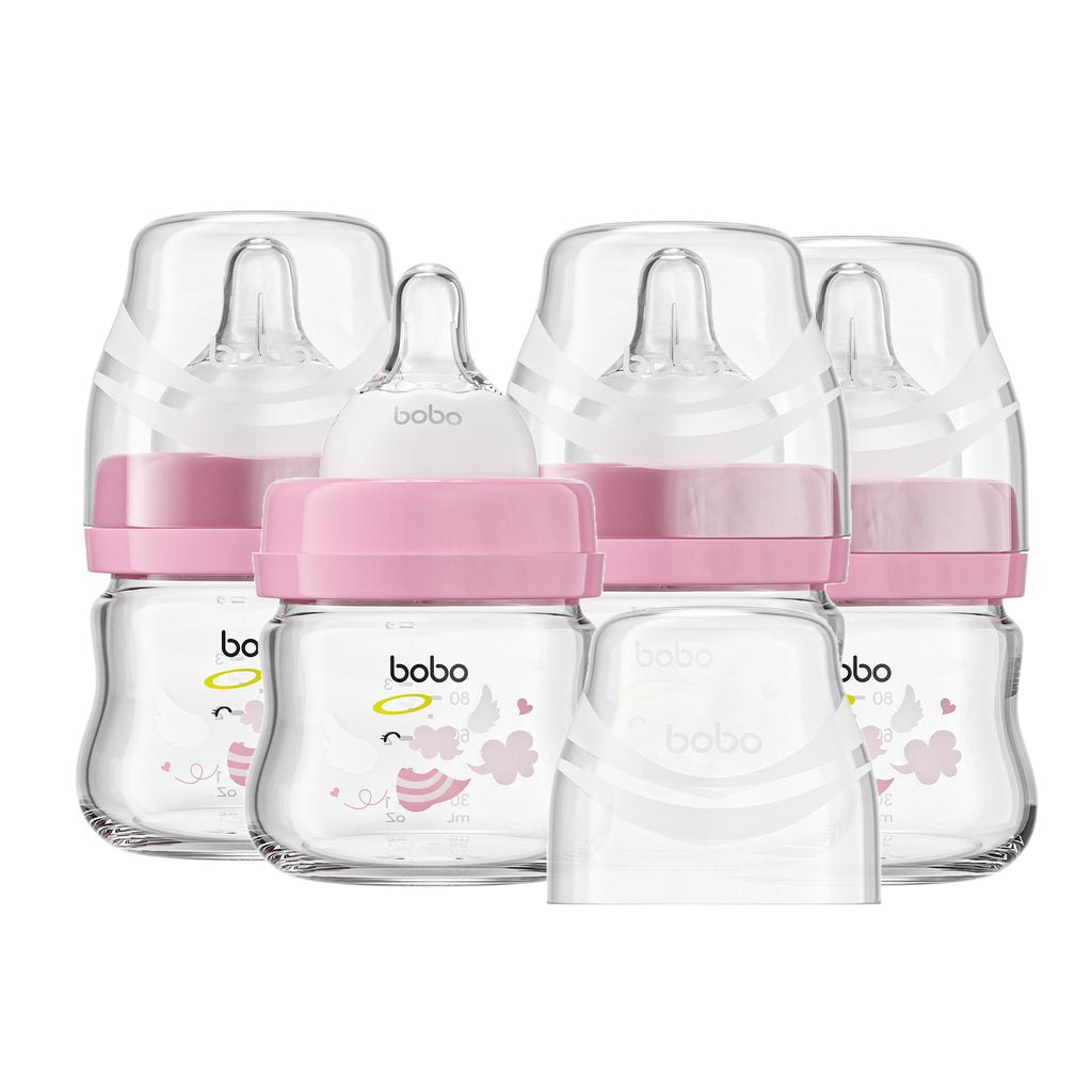 Glass Baby Bottles with Slow Flow Nipple, Newborn Anti-Colic Baby Bottles for 0+ Months, Wide Neck Feeding Bottle