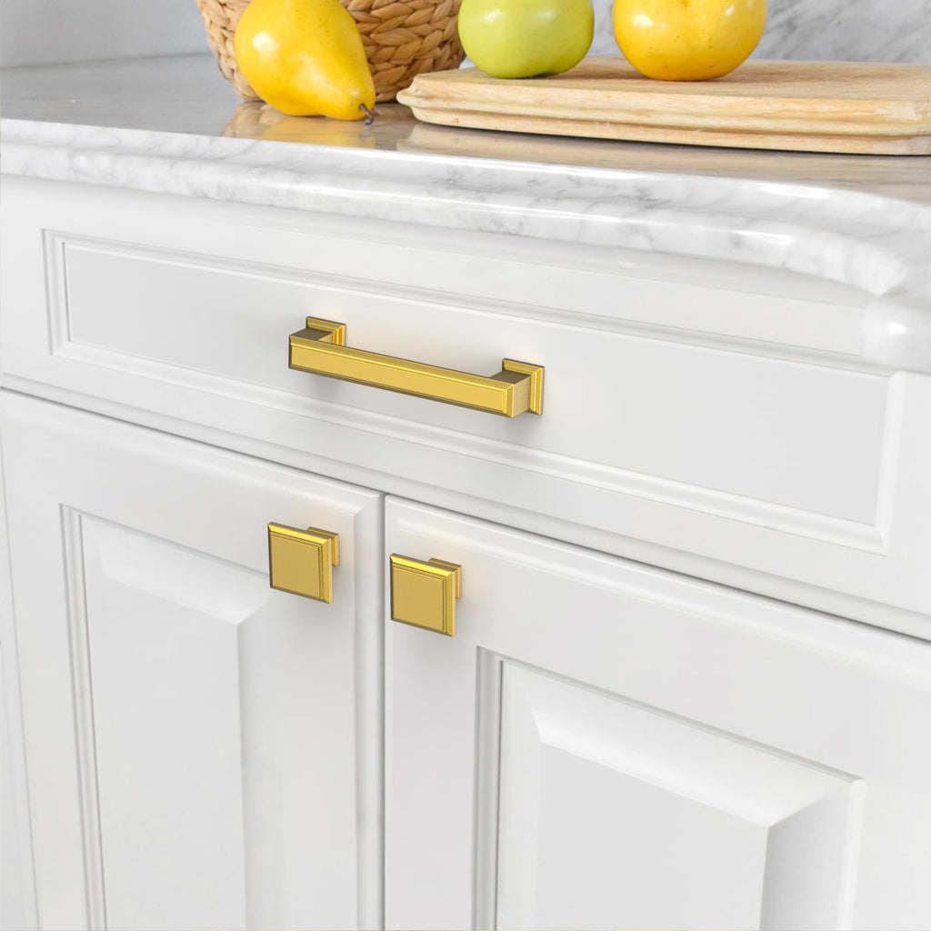 10 Pack 4 inch Vibrant Brushed Moderne Brass Cabinet Pulls