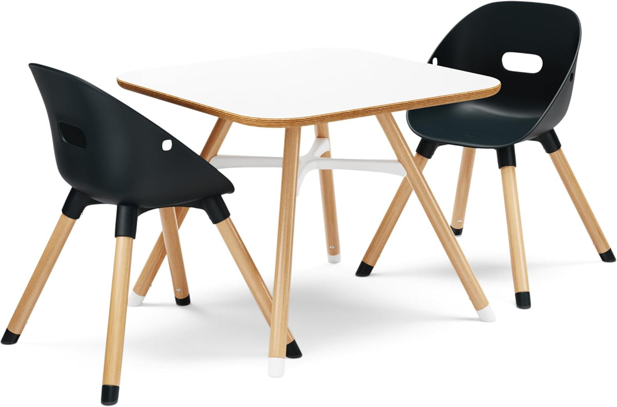 The Play Kit, Wood Toddler Table and 2 Chairs Set, Easy to Clean