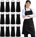12 Pack Apron with 2 Pocket Aprons for Men Women, 100% Cotton, Black