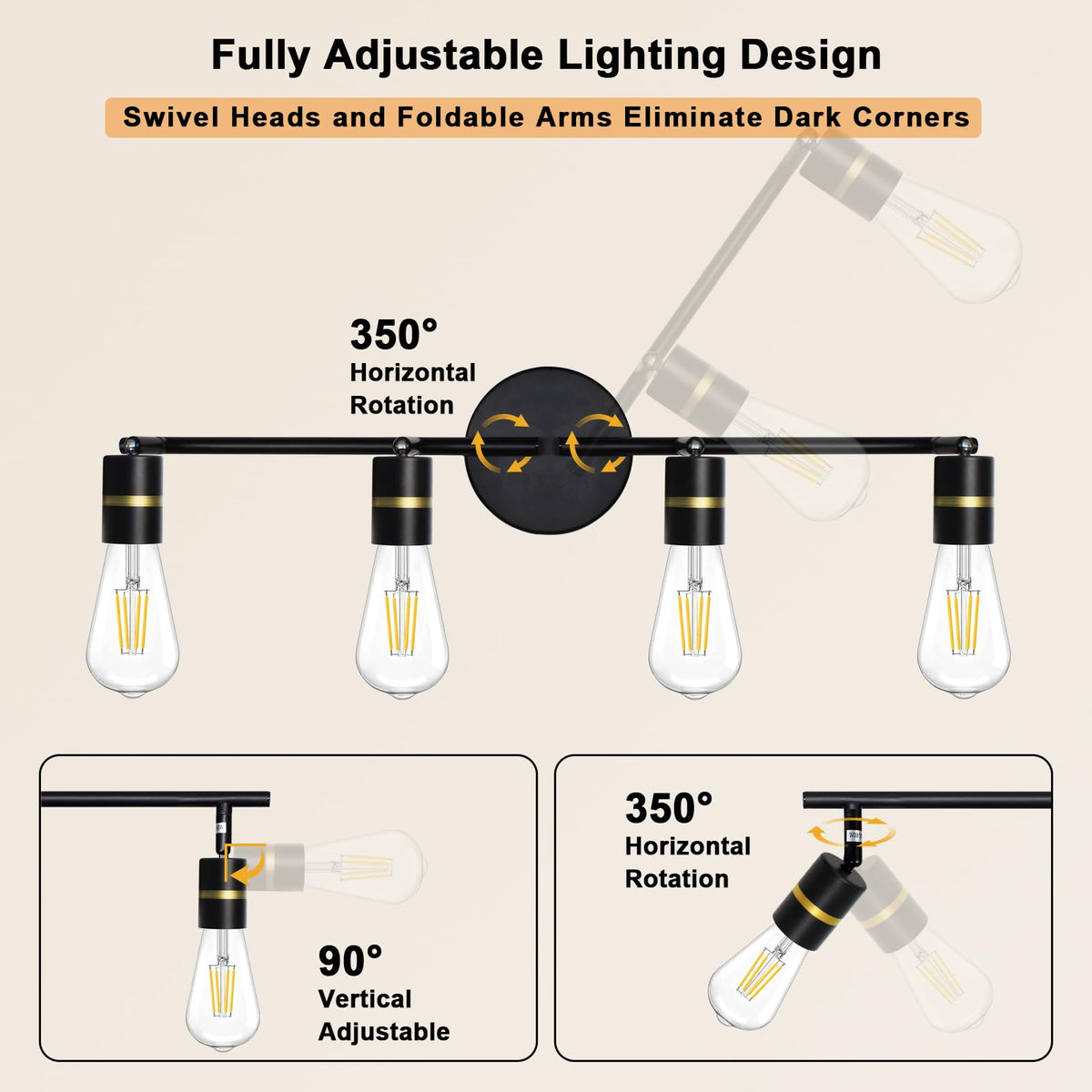 Track Lighting, Rotatable Ceiling Spotlight, Black Gold, E26