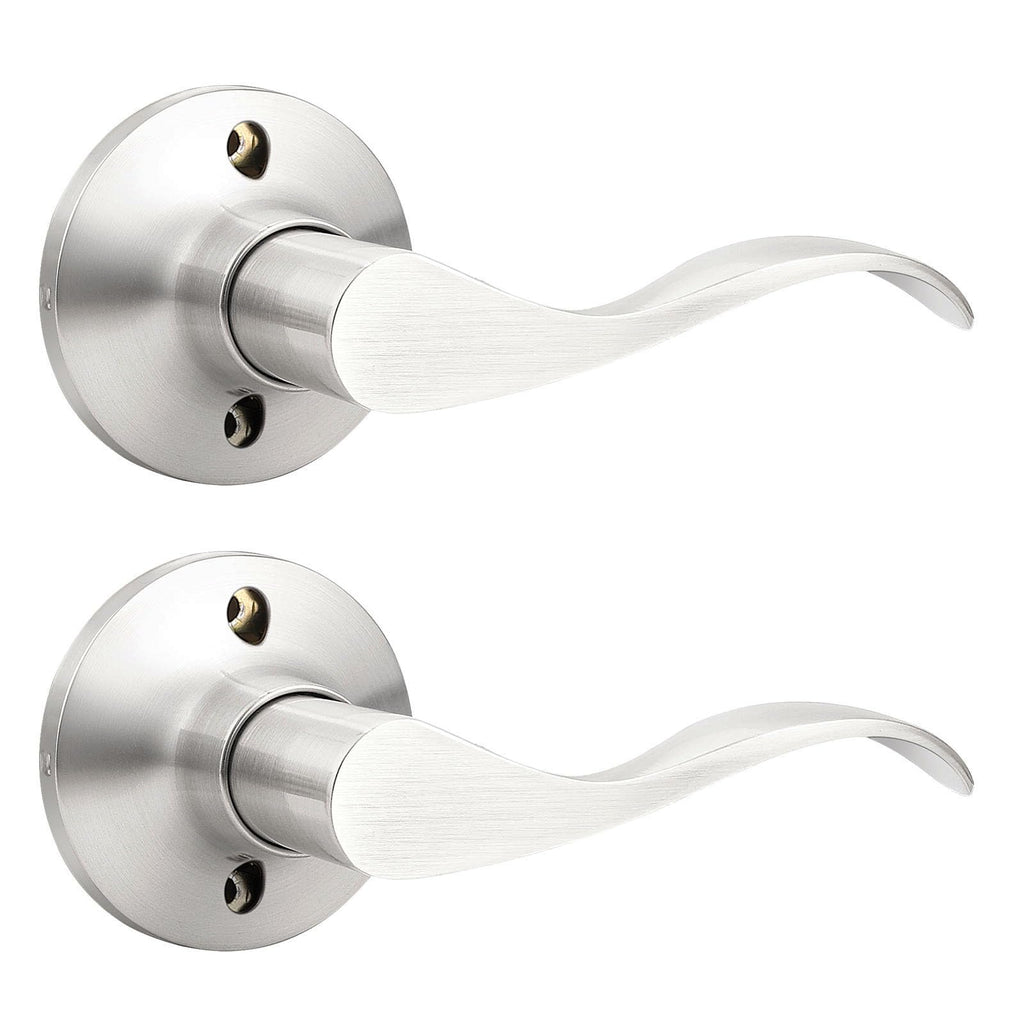 2 Pack Satin Nickel Dummy Door Handles Wave Right-Handed Lever Non-Turning Lock Interior Closet Door Handle Single