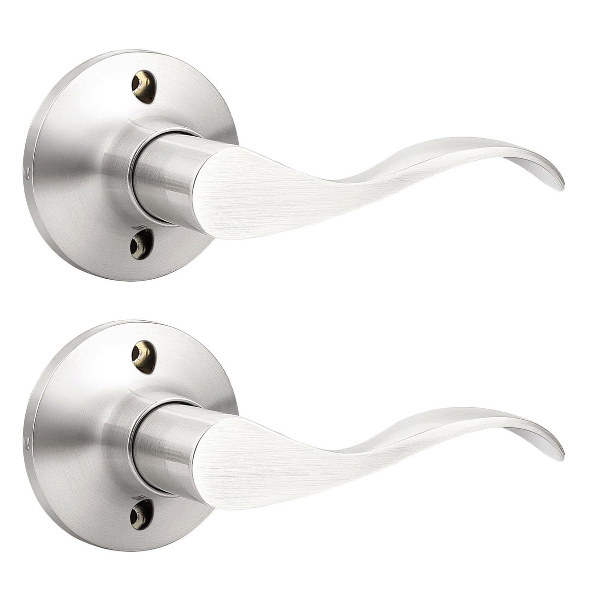 2 Pack Satin Nickel Dummy Door Handles Wave Right-Handed Lever Non-Turning Lock Interior Closet Door Handle Single