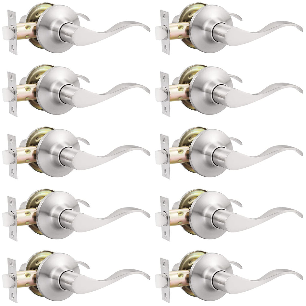 10 Pack Satin Nickel Passage Lever Handle Interior Door Levers Hallway Closet Door Handles Wave Door Lock Keyless