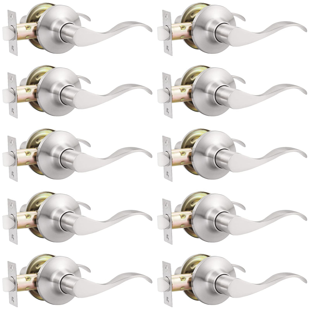 10 Pack Satin Nickel Passage Lever Handle Interior Door Levers Hallway Closet Door Handles Wave Door Lock Keyless