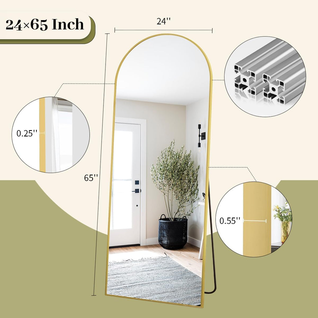65" x 24" Arch Full-Length Mirror with Stand, Gold